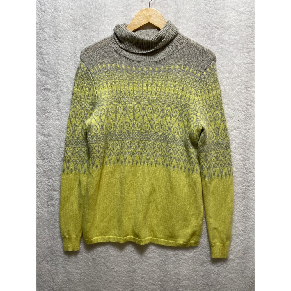 Vineyard Vines Turtleneck Sweater‎ SZ M Yellow Gray Pattern Cashmere Merino Wool